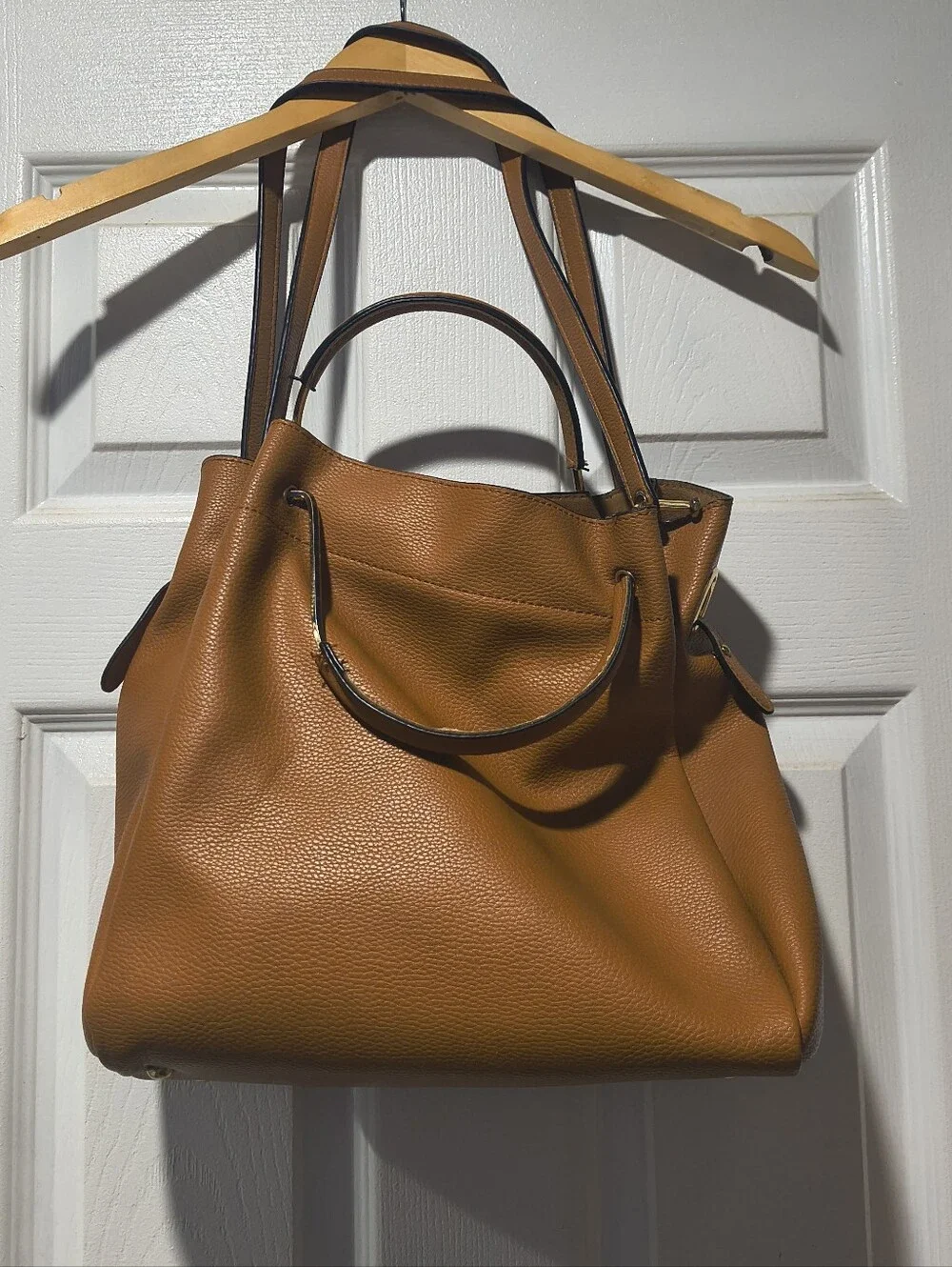 Sondra Roberts Squared Hobo Bag Camel Pebbled Tote with Insert & Dust Bag